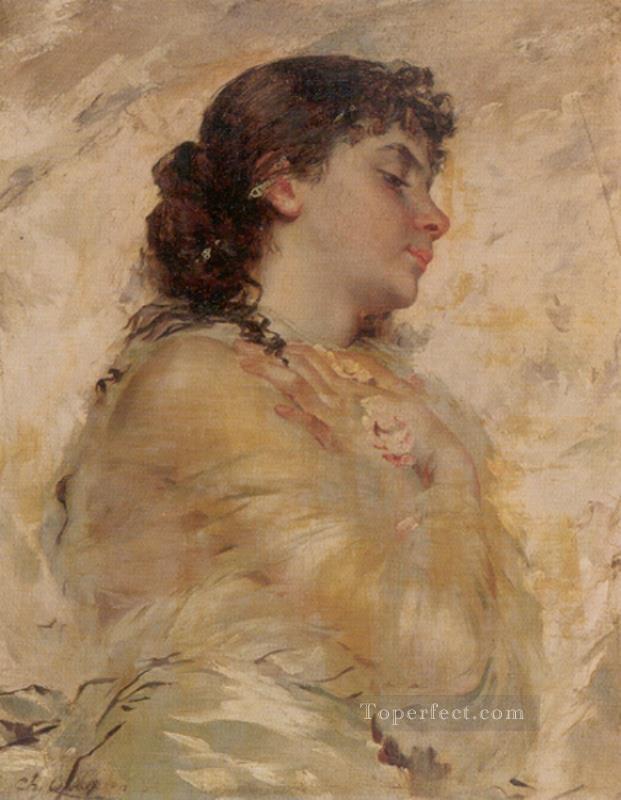 Portrait of a Young Woman in Profile women Charles Joshua Chaplin Oil Paintings